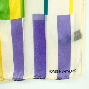 90s Vintage Jones New York 100% Silk Multicolor Striped Scarf